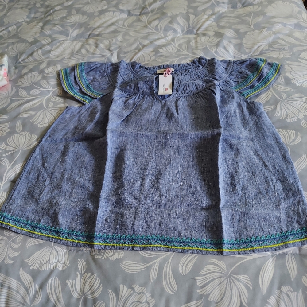 Vineyard Vines Womens cross dyed embroidered linen top size large NWT